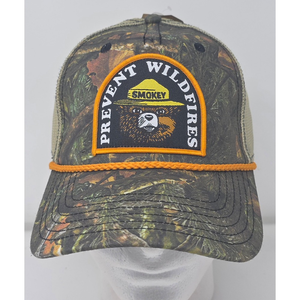 Mad Engine Smokey the Bear Trucker Hat Camo Snapback Cap Prevent Wildfires‎ NWT